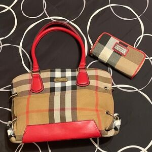 Burberry Checkered Satchel with Red Accents